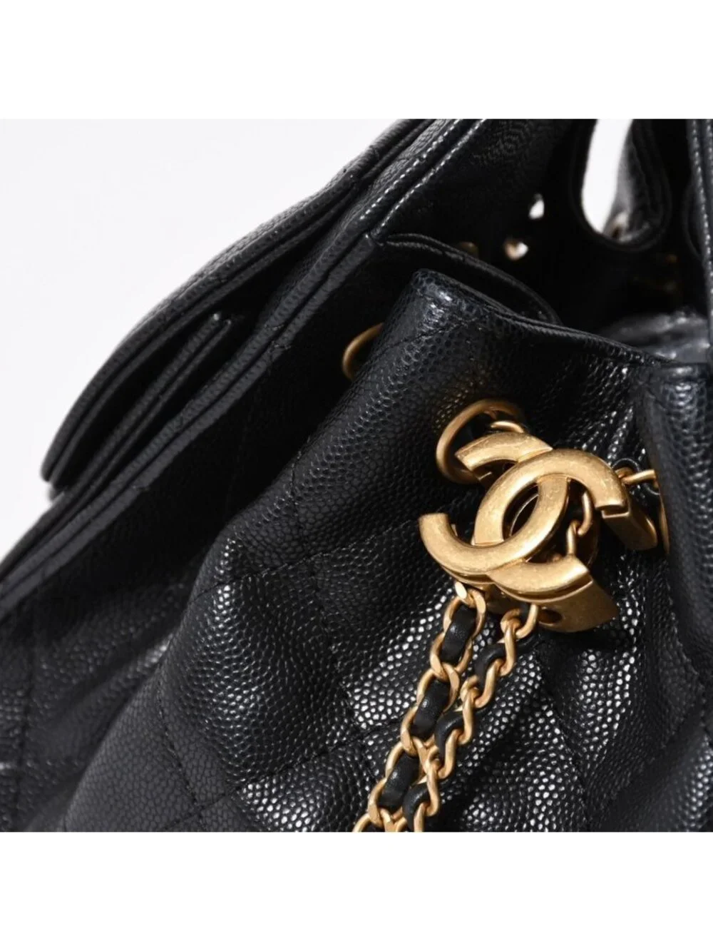 Chanel 25 Medium Chain Bag CC Logo Caviar Leather Black